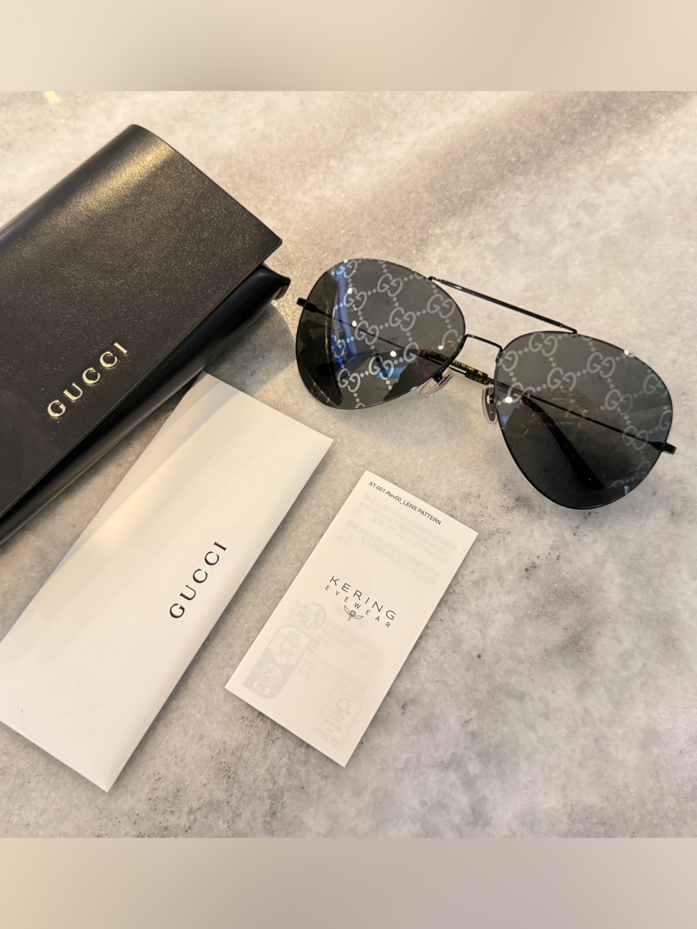 Gucci Black Aviator Sunglasses with GG Logo Lenses New In Box